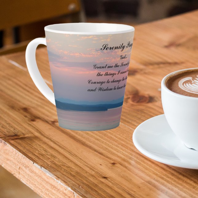 Taza De Café Latte Serenity Prayer Pink Seascape Sunset (In Situ)