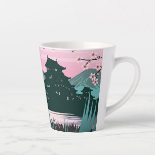 Taza De Café Latte Sereno paisaje japonés de flor de cerezo en calma