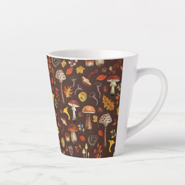 Taza De Café Latte Setas silvestres sobre marrón (Derecha)