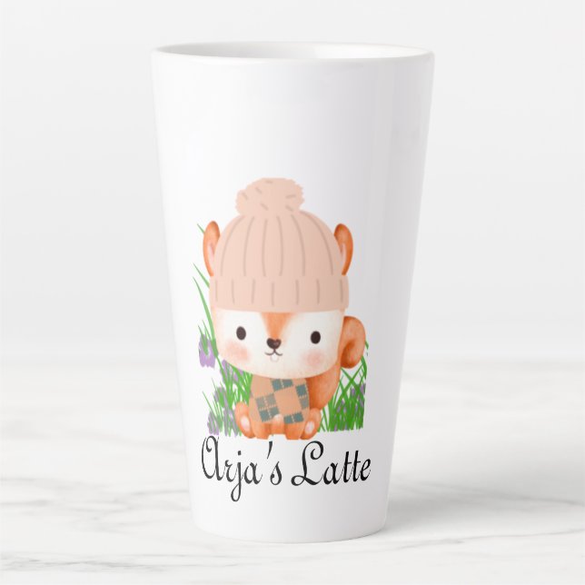 Taza De Café Latte Sethy Toned Cute Fox Con Flores Latte Cup (Anverso)
