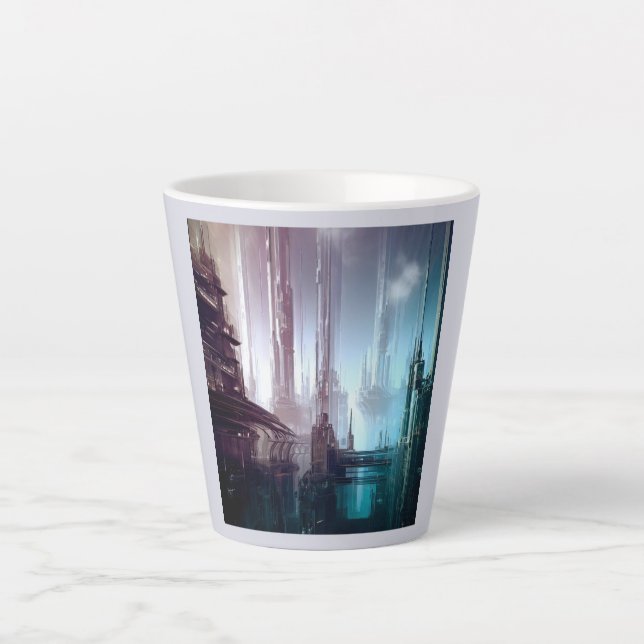 Taza De Café Latte SF Ciudad futurista 2 (Anverso)