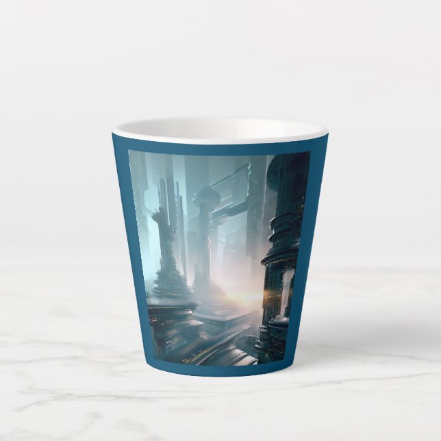 Taza De Café Latte SF Ciudad futurista 4 (Anverso)