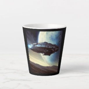 Taza De Café Latte SF Orbiting Spaceship 2