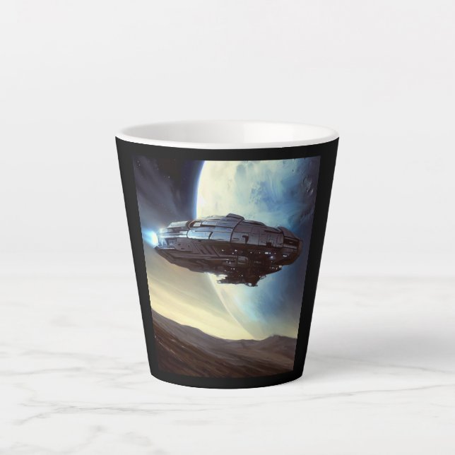 Taza De Café Latte SF Orbiting Spaceship 2 (Anverso)