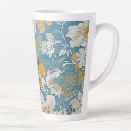 Taza De Café Latte Shabby azul y amarillo mariposa de algodón