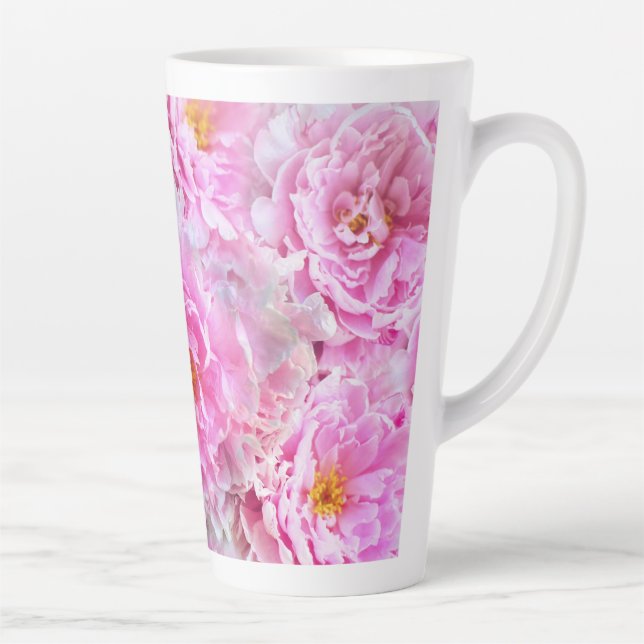 Taza De Café Latte Shabby Chic Pink Pastel Pink Peonies (Derecha)