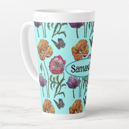 Taza De Café Latte Shabby Poppy Púrpura Roja en nombre de Personaliza