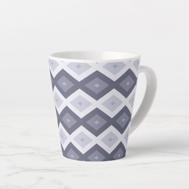 Taza De Café Latte Shades of blue grey diamond pattern (Ángulo derecho)