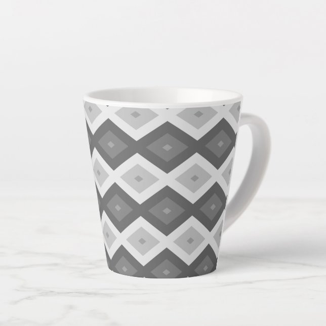 Taza De Café Latte Shades of grey diamond pattern (Ángulo derecho)