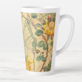 Taza De Café Latte Shebby amarillo mariposa de algodón