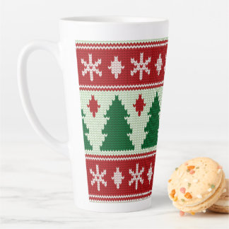 Taza De Café Latte Siempreverdes y copos de nieve de punto
