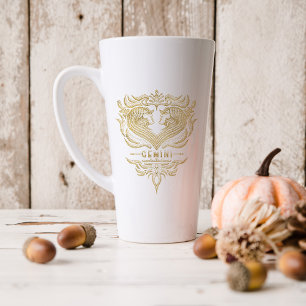 Taza De Café Latte Signo Astrológico Zodiaco Géminis Dorado   Monogra