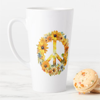 Taza De Café Latte Signo de paz de Hippy Hippy Sunflower