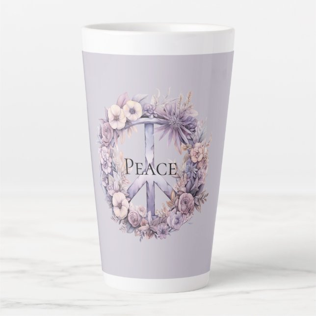 Taza De Café Latte Signo de paz floral blanca de Lavender (Anverso)