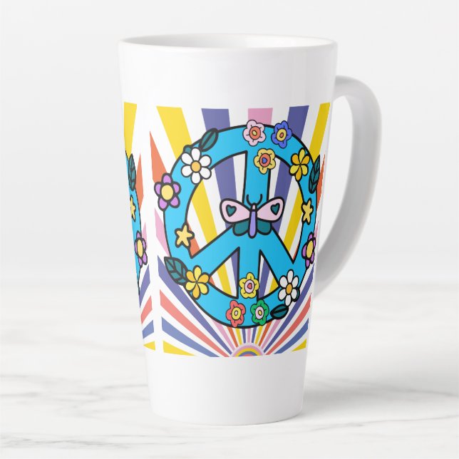 Taza De Café Latte Signo Retro de Paz (Ángulo derecho)