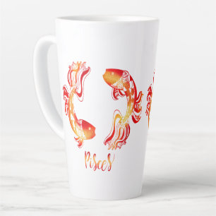 Taza De Café Latte signo zodiacal Piscis pez brillo naranja rojo Zodi