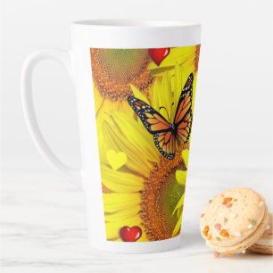Taza De Café Latte Silencio de mariposa de girasol