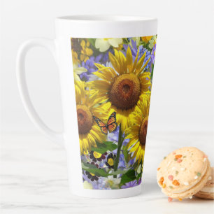 Taza De Café Latte Silencio de mariposa de girasol