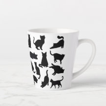 Silhouettes de gato negro y blanco Latte Mug