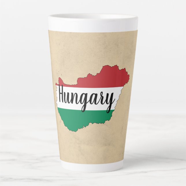 Taza De Café Latte Silueta de bandera de Hungría (Anverso)