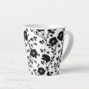 Taza De Café Latte Silueta floral negra de alto contraste clásico