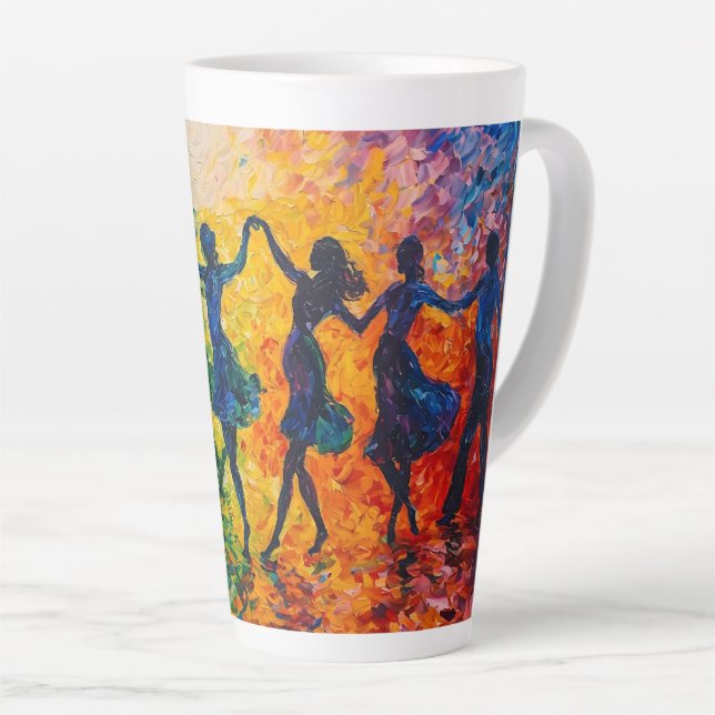 Taza De Café Latte Siluetas coloridas bailando (Ángulo derecho)