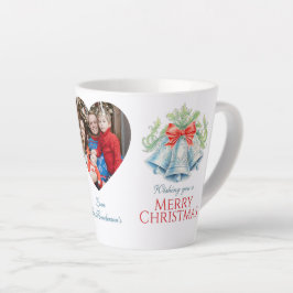 Taza De Café Latte Silver bells watercolor red bow photo christmas 