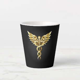 Taza De Café Latte Símbolo Caduceo Poligonal Dorado