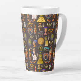 Taza De Café Latte Símbolo de patrón jeroglífico egipcio antiguo     