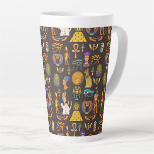 Taza De Café Latte Símbolo de patrón jeroglífico egipcio antiguo