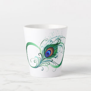 Taza De Café Latte Símbolo infinito con pluma de pavo real