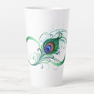 Taza De Café Latte Símbolo infinito con pluma de pavo real
