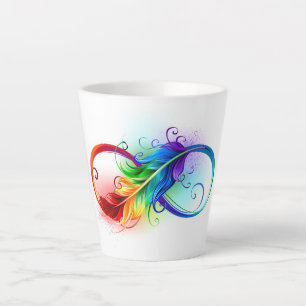 Taza De Café Latte Símbolo infinito con plumas arcoiris