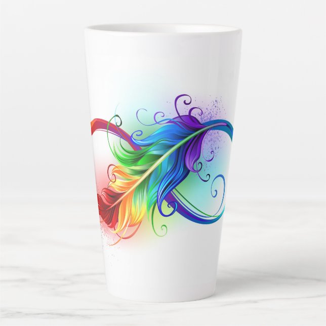 Taza De Café Latte Símbolo infinito con plumas arcoiris (Anverso)