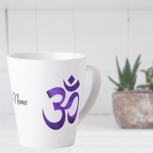 Taza De Café Latte Símbolo Om Púrpura, Nombre, Taza para Latte de 12o