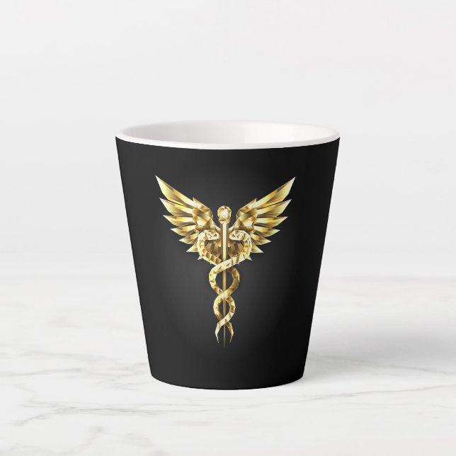 Taza De Café Latte Símbolo poligonal de oro Caduceus (Anverso)