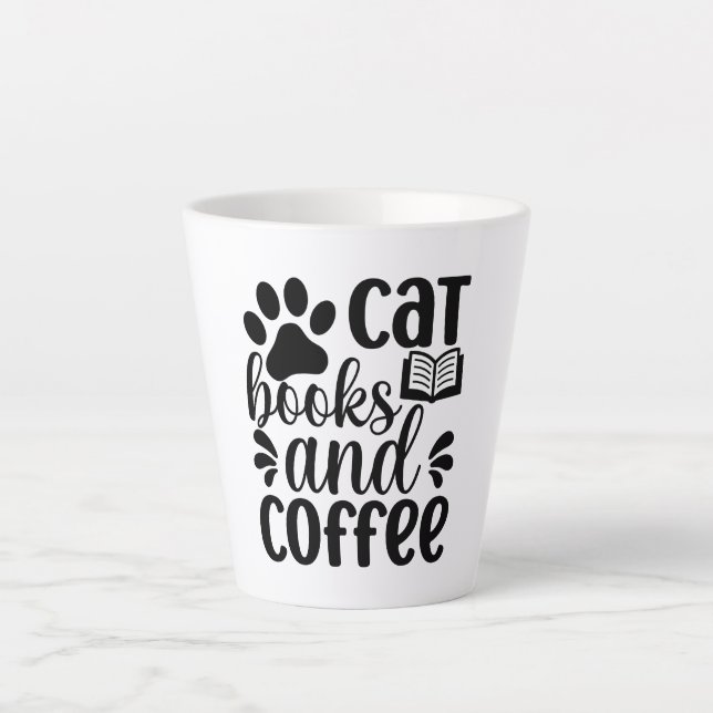 Taza De Café Latte Simple Black "Cat Books and Coffee" Lover Gift (Anverso)