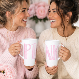 Taza De Café Latte Simple Diversión Acuarela Rosa