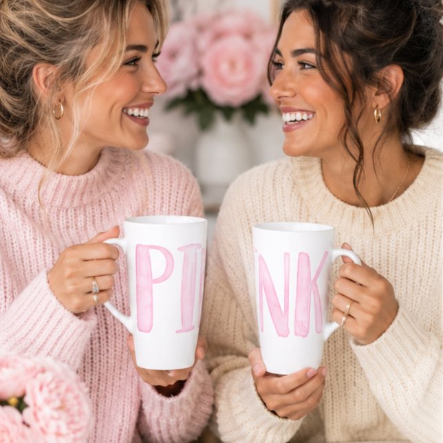 Taza De Café Latte Simple Diversión Acuarela Rosa  (Subido por el creador)