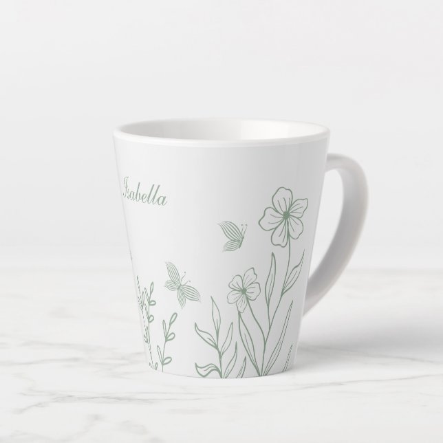 Taza De Café Latte Simple salvia verde botánico  (Ángulo derecho)