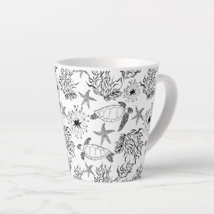 Taza De Café Latte Sin costuras bajo el agua mar océano tortuga plant