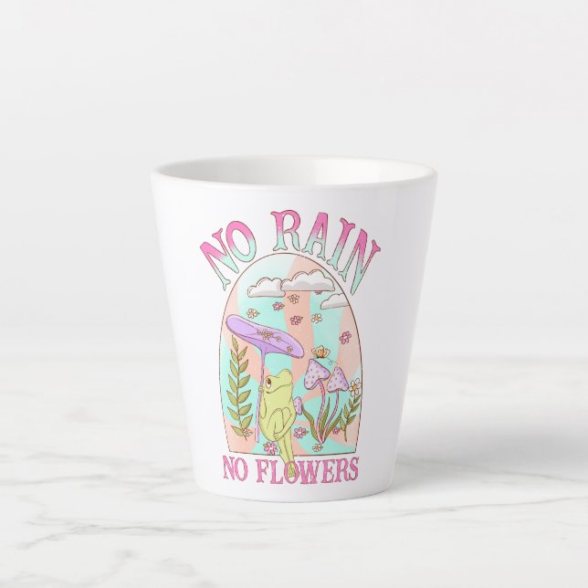 Taza De Café Latte Sin lluvia, sin flores - Flores y hongos vibrantes (Anverso)