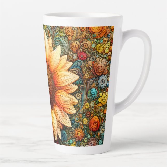 Taza De Café Latte Sinfonía Surrealista de Girasol (Derecha)