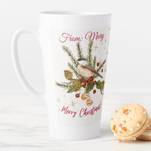 Taza De Café Latte Sip & Cherish: Your "Postcard" Christmas Mug;  (In situ)