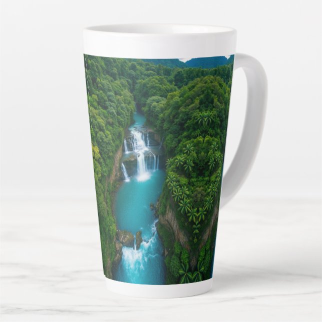 Taza De Café Latte "Sips by the Falls - Cascada tropical (Ángulo derecho)