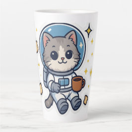 Taza De Café Latte "Sips galácticas - Pausa de té para gato espacial"