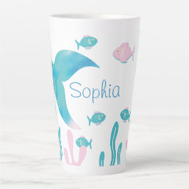 Taza De Café Latte Sirena Bajo el Mar Rosa Azul Pastel 