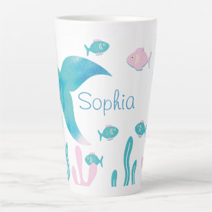 Taza De Café Latte Sirena Bajo el Mar Rosa Azul Pastel 