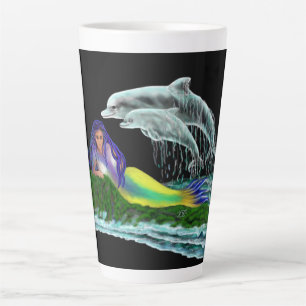 Taza De Café Latte Sirena con delfines