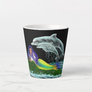 Taza De Café Latte Sirena con delfines